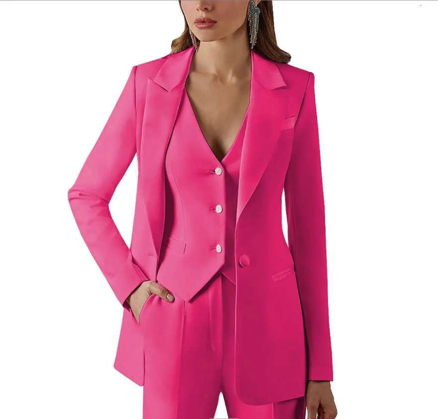 3piece plus size womens set with lapel jacket business vest and pants office formal party dance dress