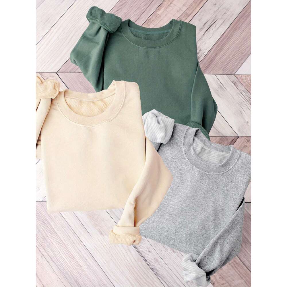 Pcs Solid Color Sweatshirt Crew Neck Casual Sweatshirt For Fall Spring Women S Clothing