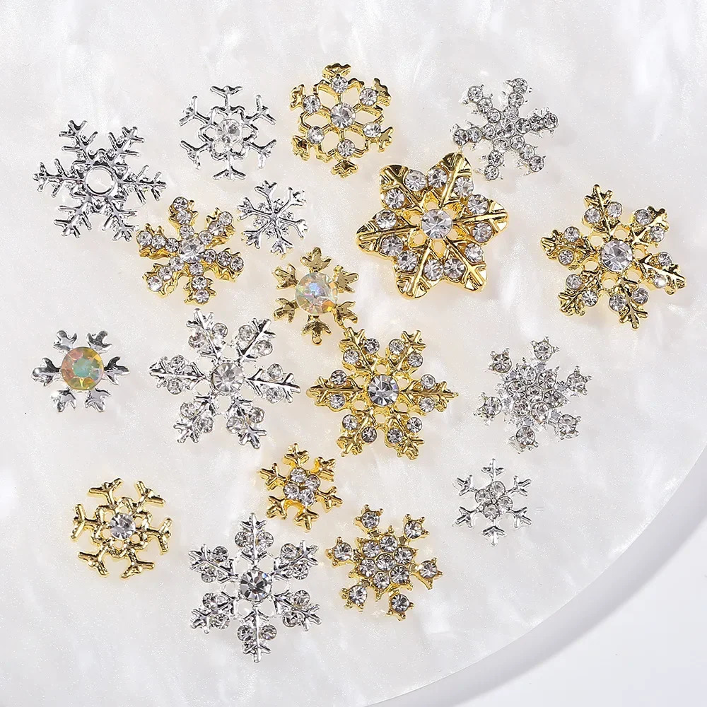 10PCS Metal Christmas Snowflake Nail Parts Diamond zircon Nail Charms Glitter Christmas DIY Nail Art Accessories Decoration 251027