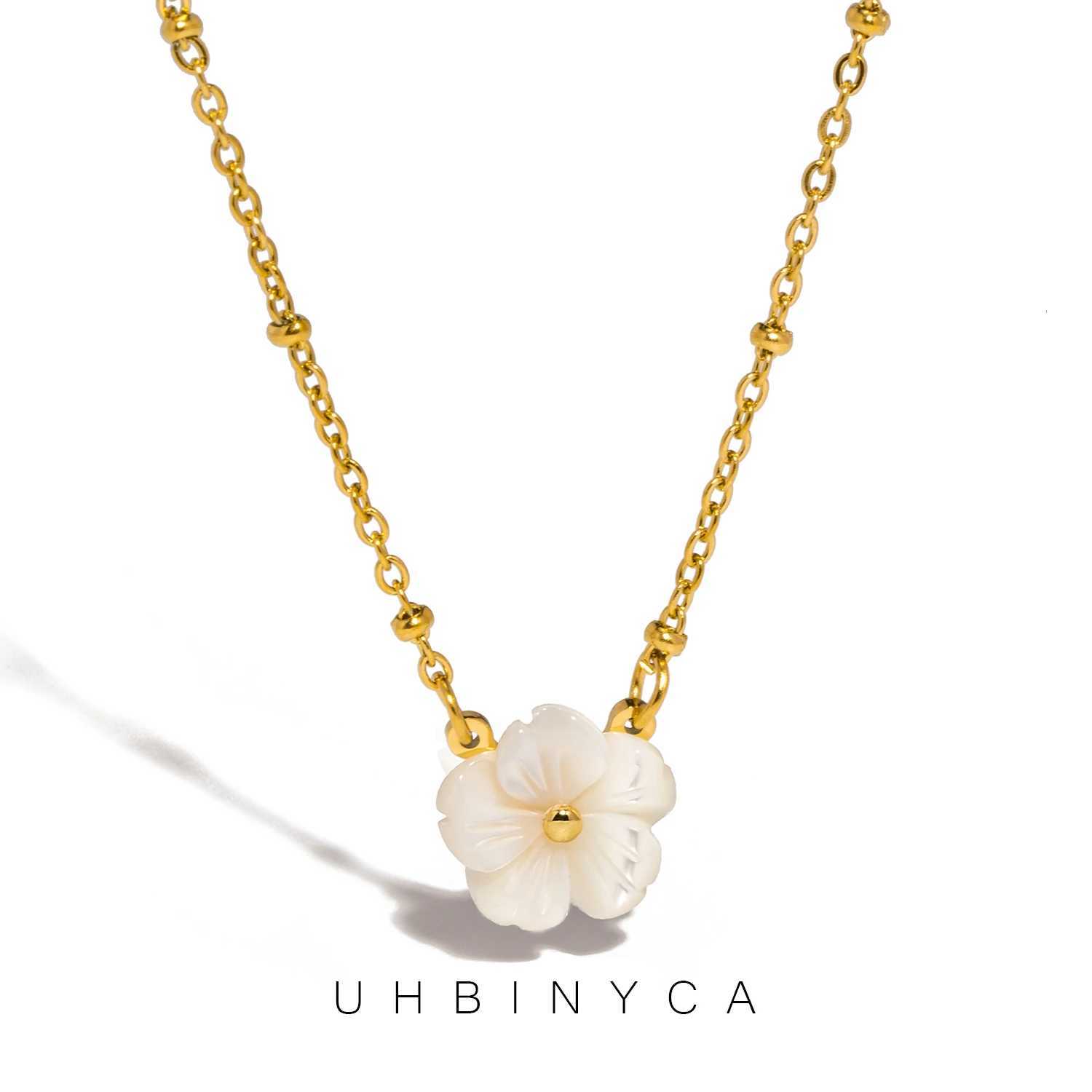 Fashion White Shell Sakura Pendant Necklace Vintage Stainless Steel Metal 2024 Exquisite Charm Flower Jewelry GiftXJ251030