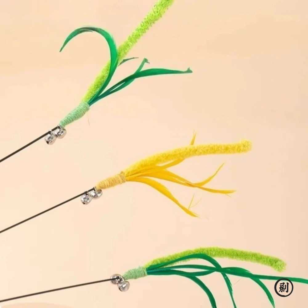 36pcs Cat Interactive Toy Tail Grass Cats Sage Feather Toy Long Pole Kitten Teasing Stick Bite Resistant Sound Toy Cat Supplies S251029