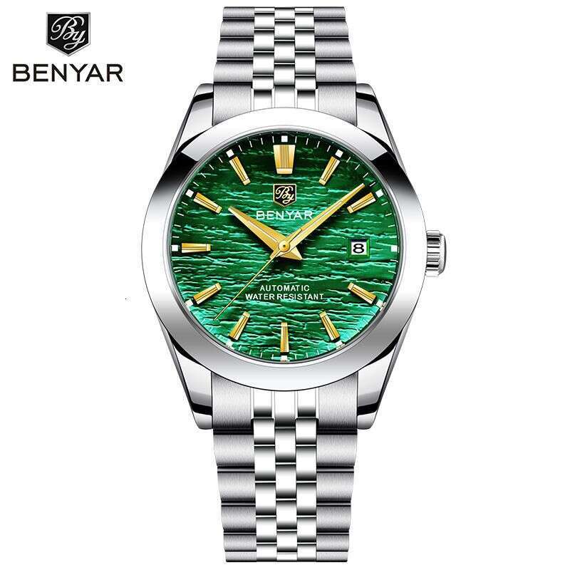 benyar new texture wave surface calendar luminous stainless steel strap mens mechanical watch by5209m