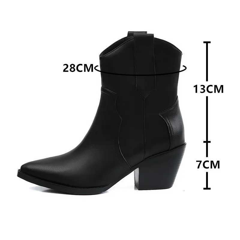 2025 Pointed Toe Western Cowgirl Chelsea Ankle Boots Shoes Women Cossacks Cowboy Boats Wedges Femal Botas Mujer 3345Black White Z251029