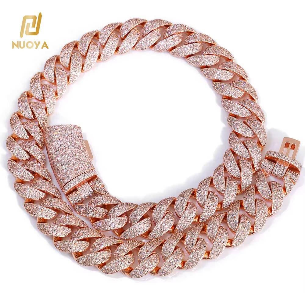 Moissanite VVS necklace Luxury 22MM Curved Flip Clasp Cuban Link Chain Rose Gold Plated Iced Out Necklace Hip Hop Jewelry