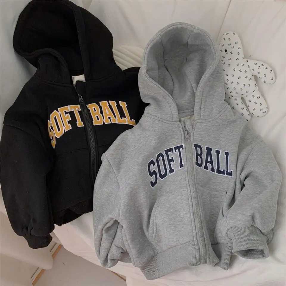 Kids Jacket Winter Coat Thicken Warm Fleece Hooded Sweatshirt Outerwear with Letter Print for Boys Toddler Cold Weather ClothingT251030