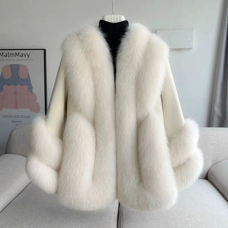Whole Skin Fox Fur Grass Womens Mid length Integrated Sheep White Duck Down Coat Winter 251029