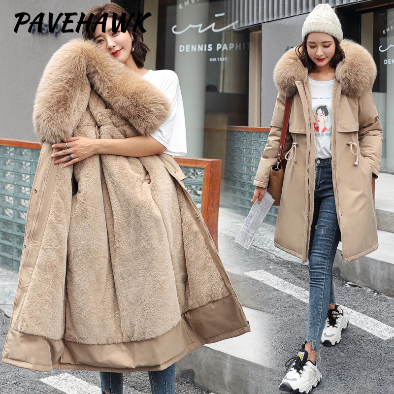 Women Winter Parka Warm Hooded Long Sleeve Zipper Thick Jackets Fur Collar Fleece Drawstring Long Coat Casual Streetwear Outwear 251030