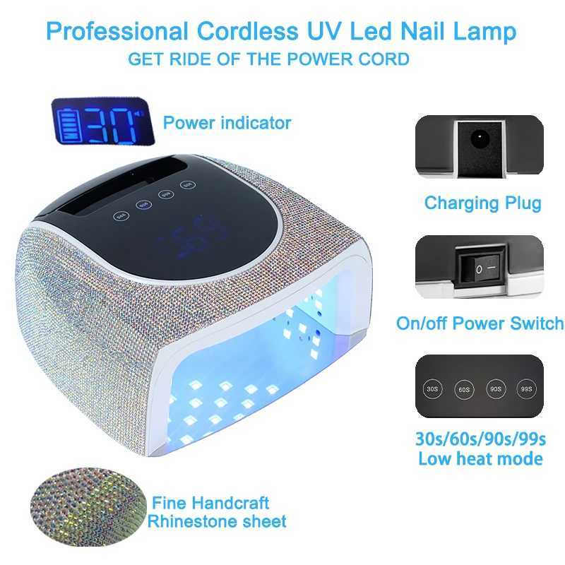 Rechargeable Nail Lamp Lampara De Manicure Super High Power 19200mAh Portable Curling Lamp large HDDispaly 4 Timers Auto Sensor L251030