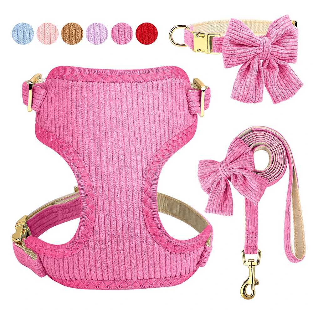 3PCS Dog Collar Harness Leash Set Breathable Dog Harnesses Soft Velvet Puppy Necklace With Bowknot Pet Walking Rope For Dogs Pug J251129