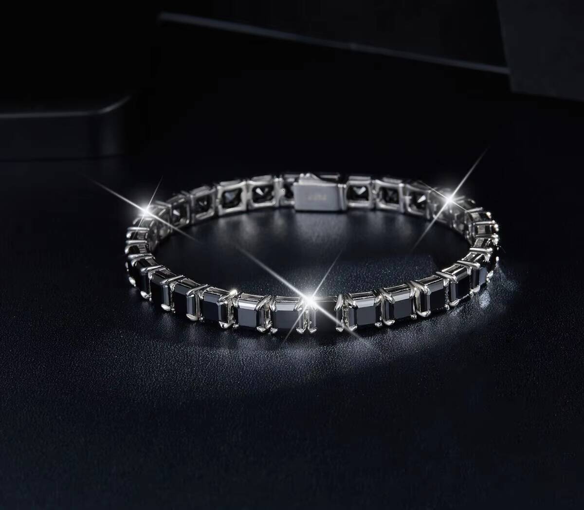 Customs Pass Dia Tester Asscher Cut Black Moissanite Tennis Bracelet Bangle Direct From Factory