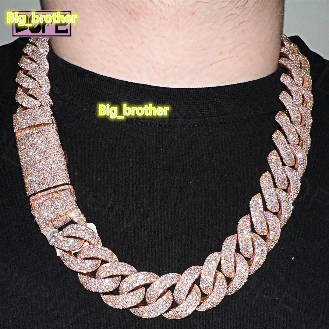 16mm 18mm Moissanite Chain Cuban Link Necklace Hip Hop 925 Silver VVS Diamond Moissanite Cuban Chain