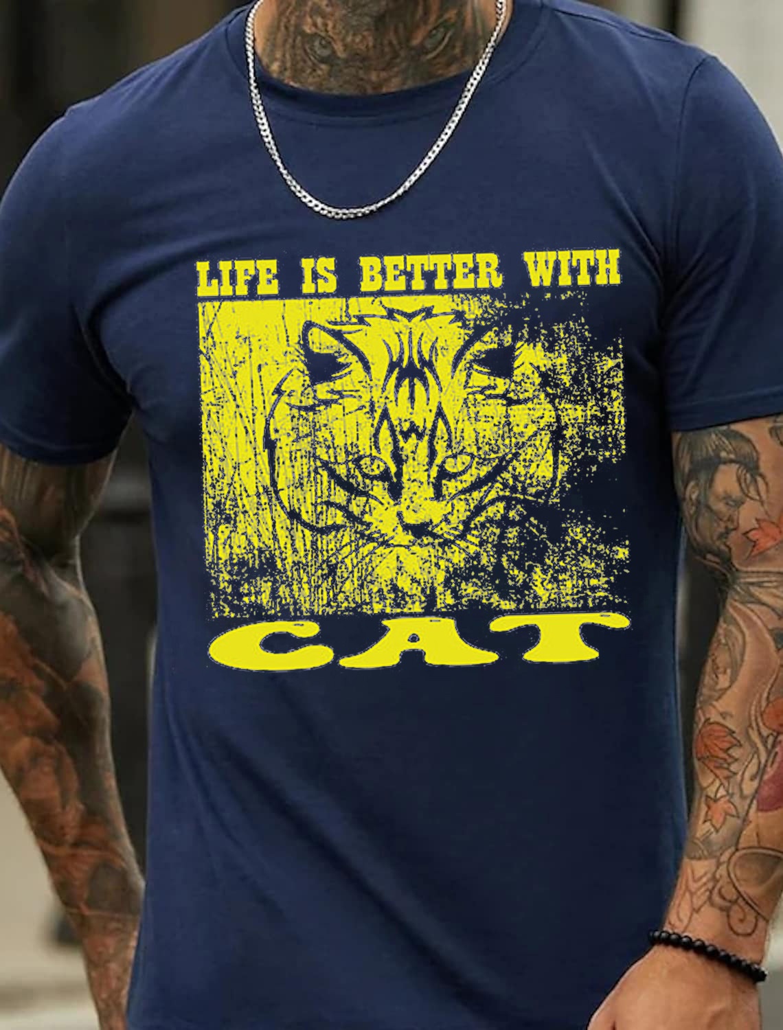 Life is Better with Cat Design Fashion Men's Cotton Summer T-Shirt - TT7090