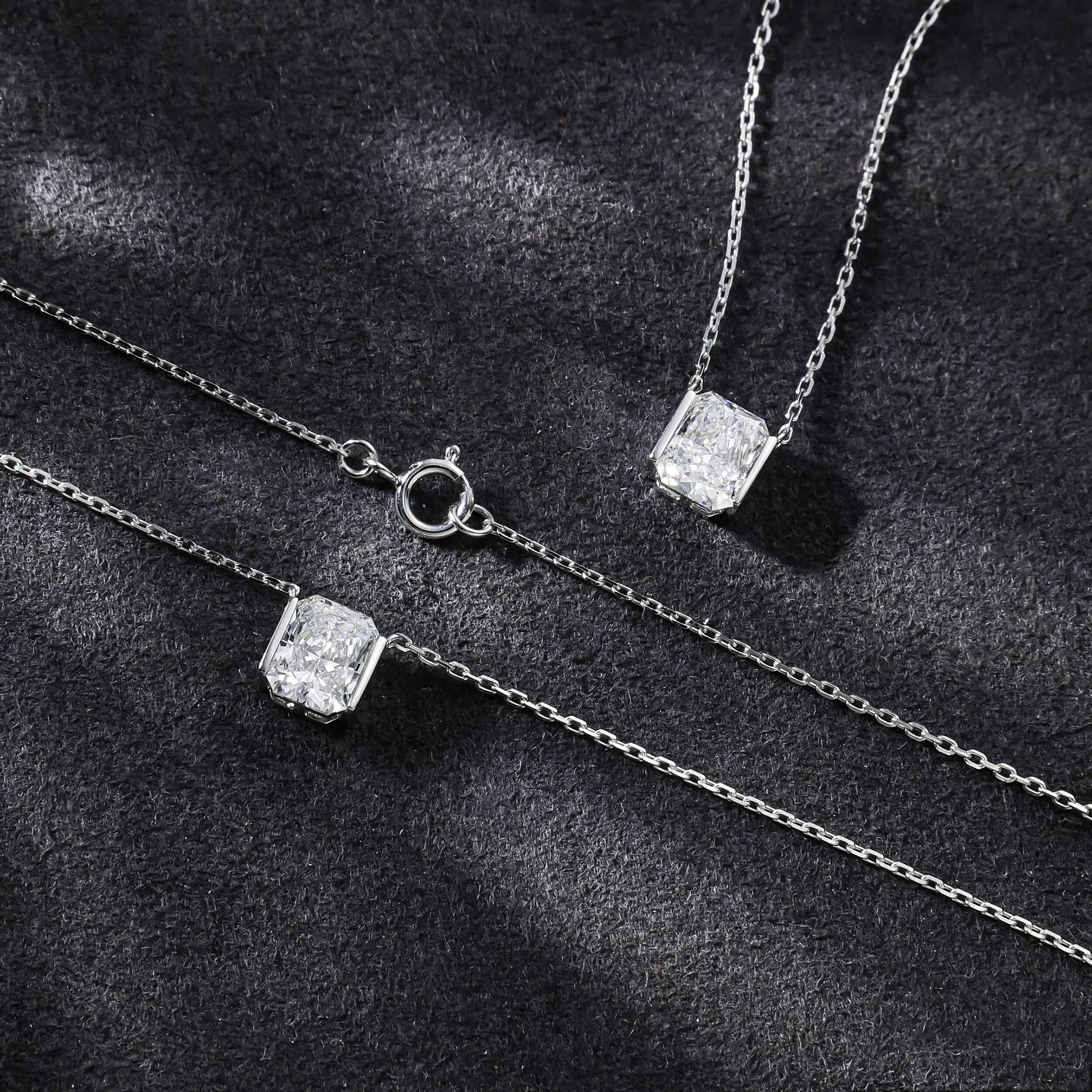 Radiant Cut Moissanite Diamond Necklace S925 Plated 18K White Gold Color Dainty Minimalist Style Jewelry