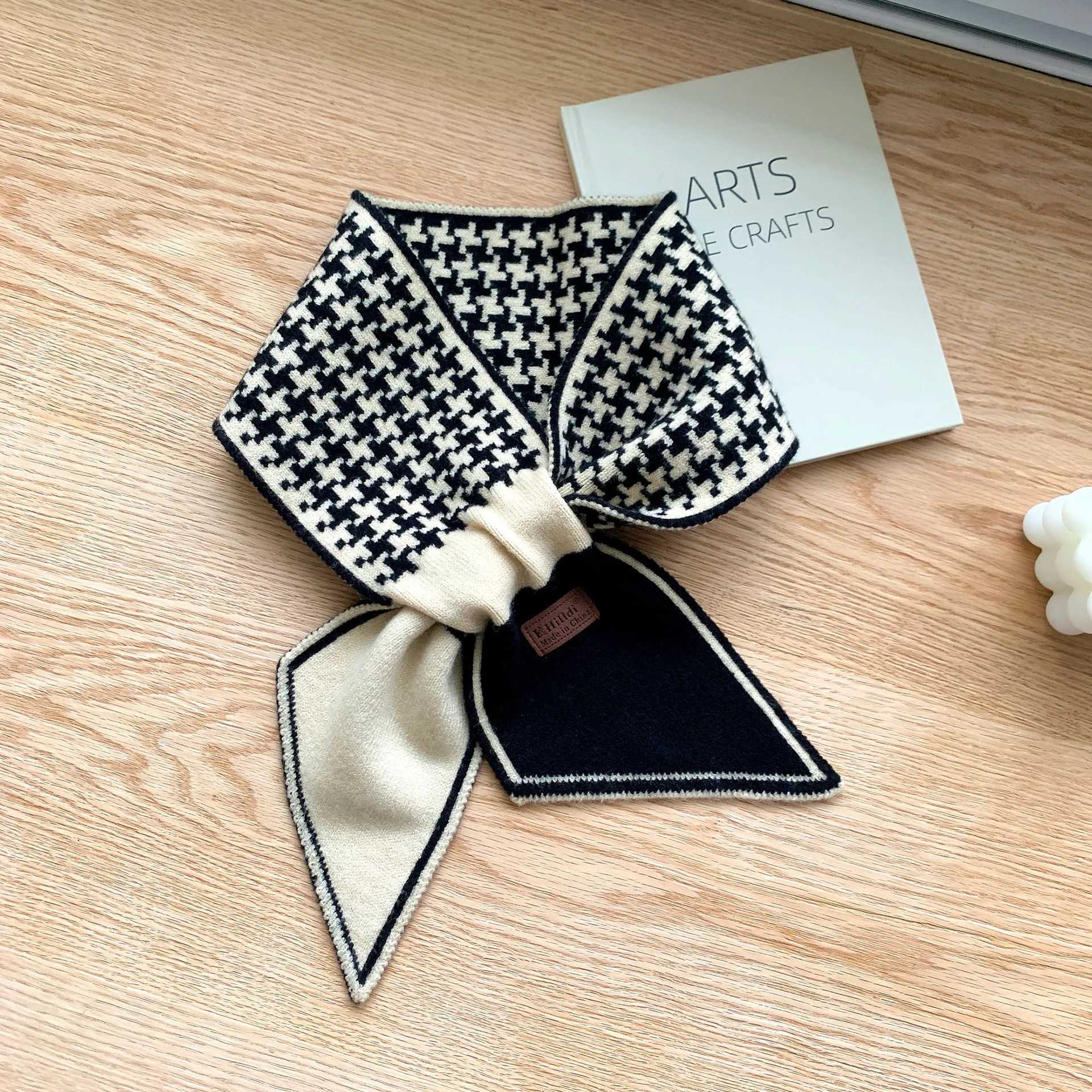 Houndstooth Plaid Luxury Brand Knitted Scarf 2023 New Scarf Women Winter Scarf Long Skinny Small Scarf Female Neckerchief ScarfW251029