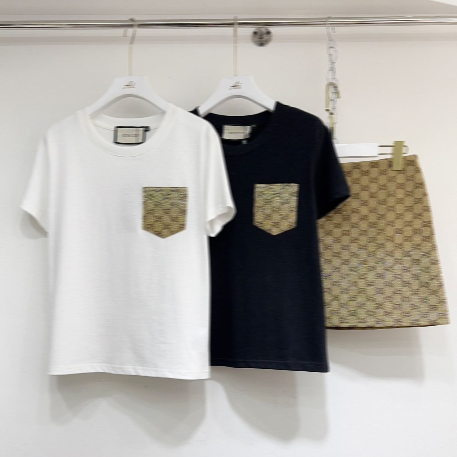 Heavy industry ironing diamond suit short-sleeved T-shirt half-length skirt jacquard slimming short skirt two-piece short-leeved top T-shirt shirt