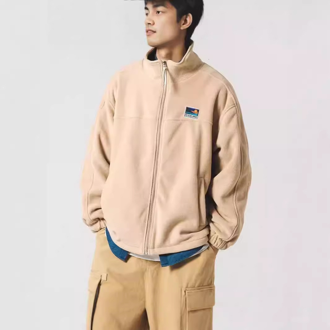 Stand Collar Fleece Sweatshirt Men's Autumn Winter Designer Coat Couple Lamb Wool Jacket Student Outerwear Casual Jacket