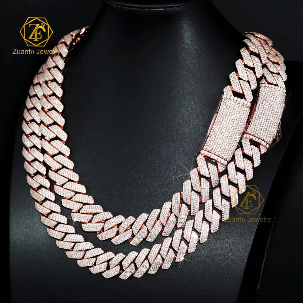 Pass Diamond Tester 20mm Rose Gold Moissanite Cuban Chain Wholesale Price 925 Silver Hiphop Cuban Link for Wedding Gift