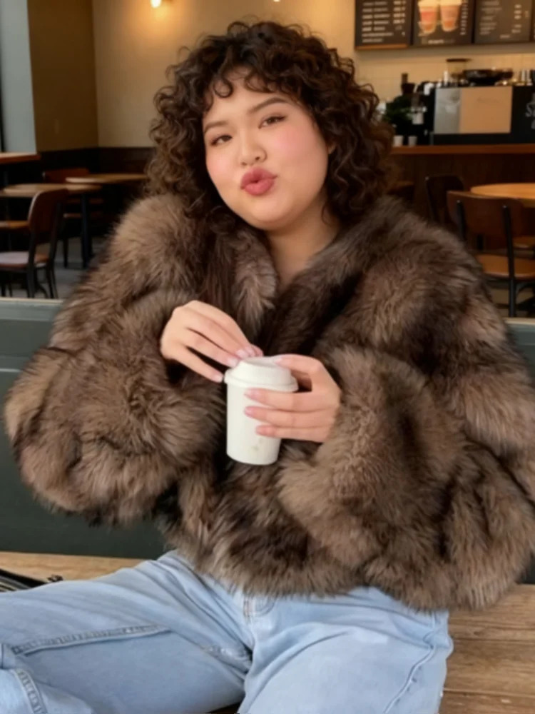 y Short Faux Mink Coat Winter Brown Fur Woman Clothing Loose Fluffy Jacket Coats Tops 251028