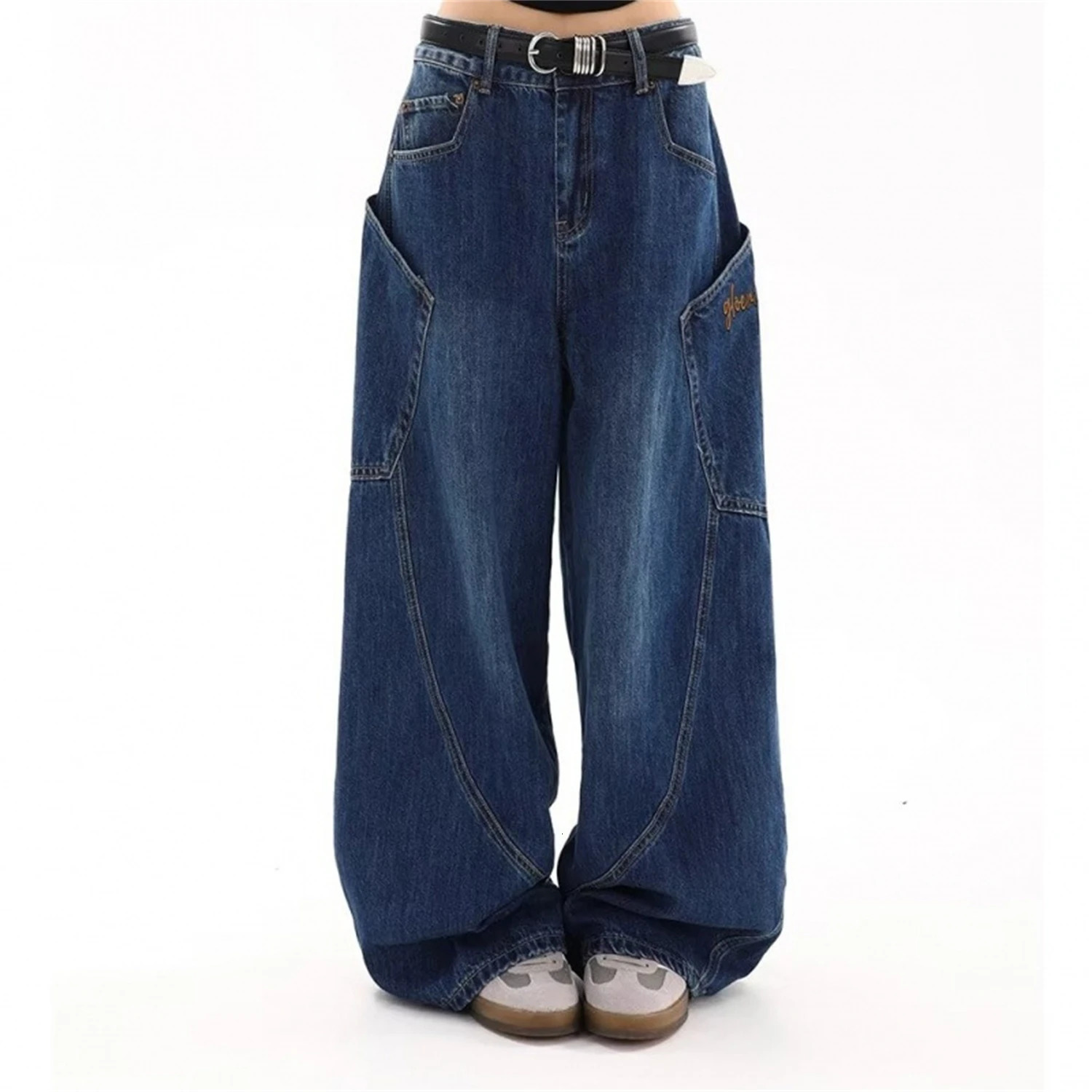 Y2K Womens Vintage Baggy Wide Leg Jeans High Waist Loose Denim Pants with Large Pockets Streetwear Trousers 251029