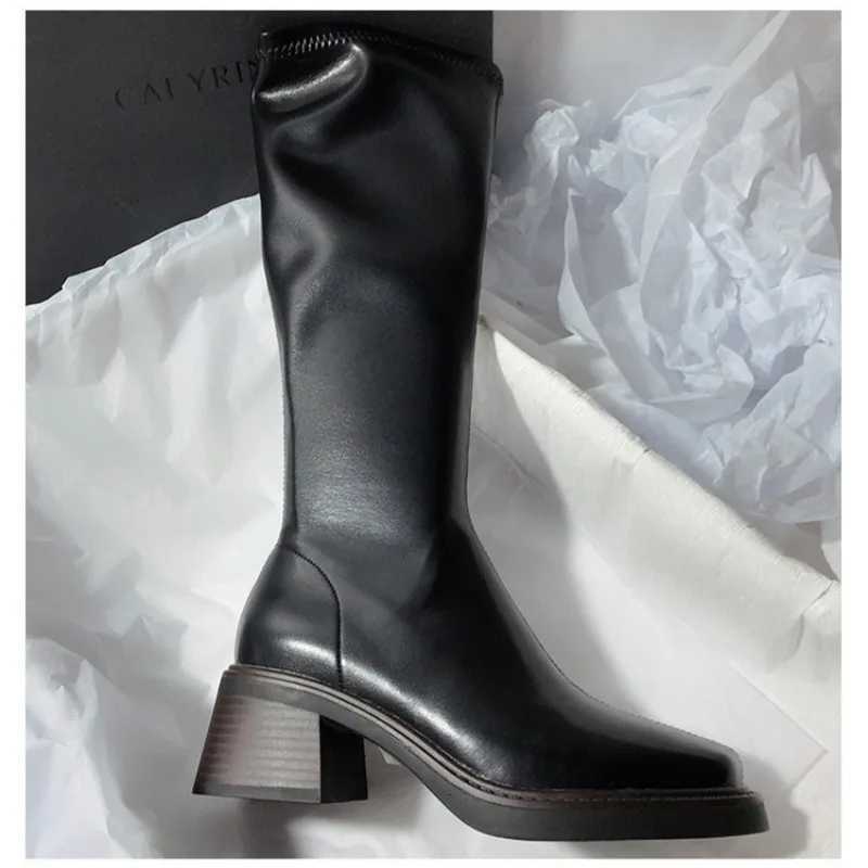 Chunky Heel Square Toe Solid Color Leather Stretch OverTheKnee Slim Boots Style With Sweater Four Season Fashion Women Boots Z251029