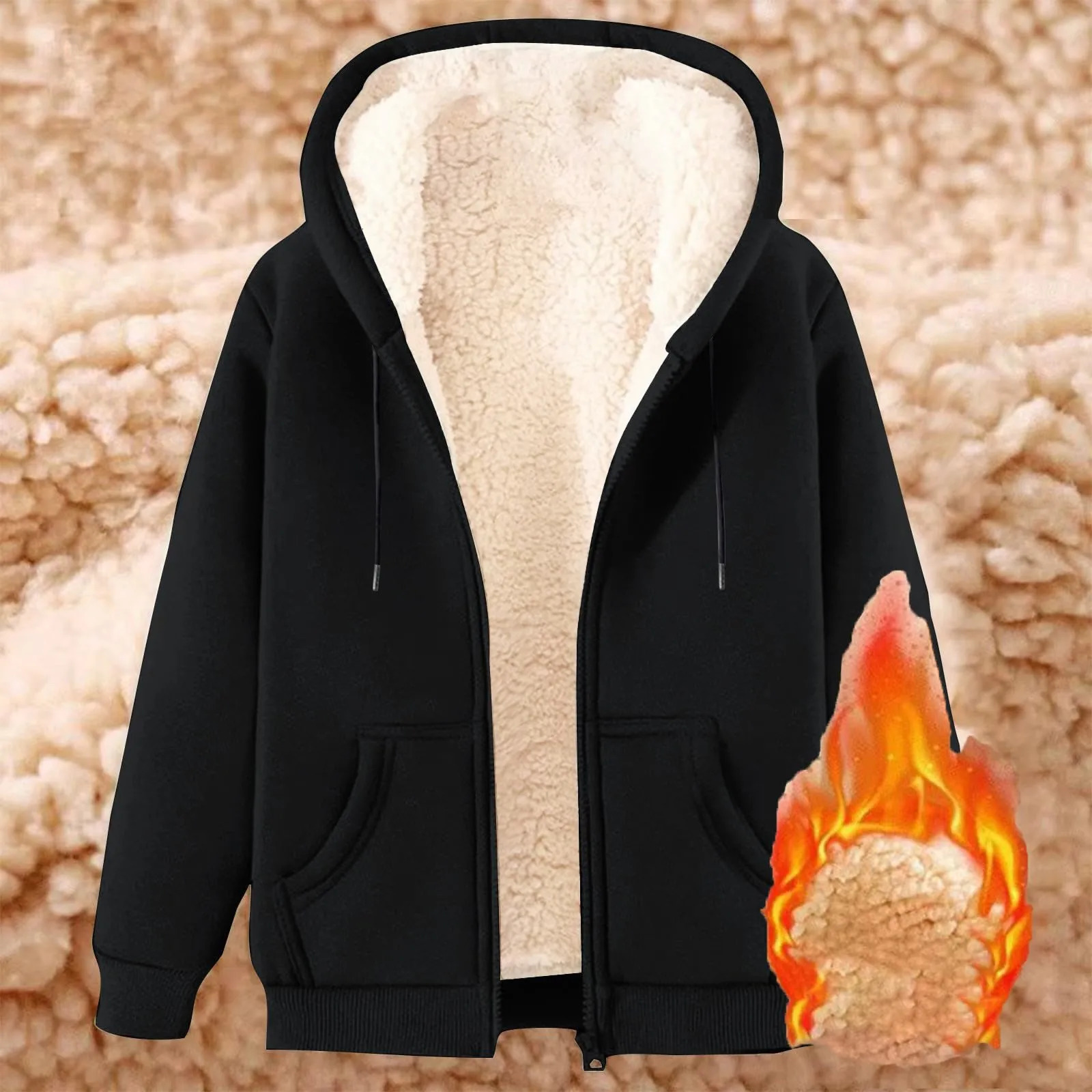 Women Solid Color Fleece Thickened Hoodies Large Size M5XL Zip Up Warm Lined Thermal Sweatshirt Fall Winter Hooded With Pockets 251030