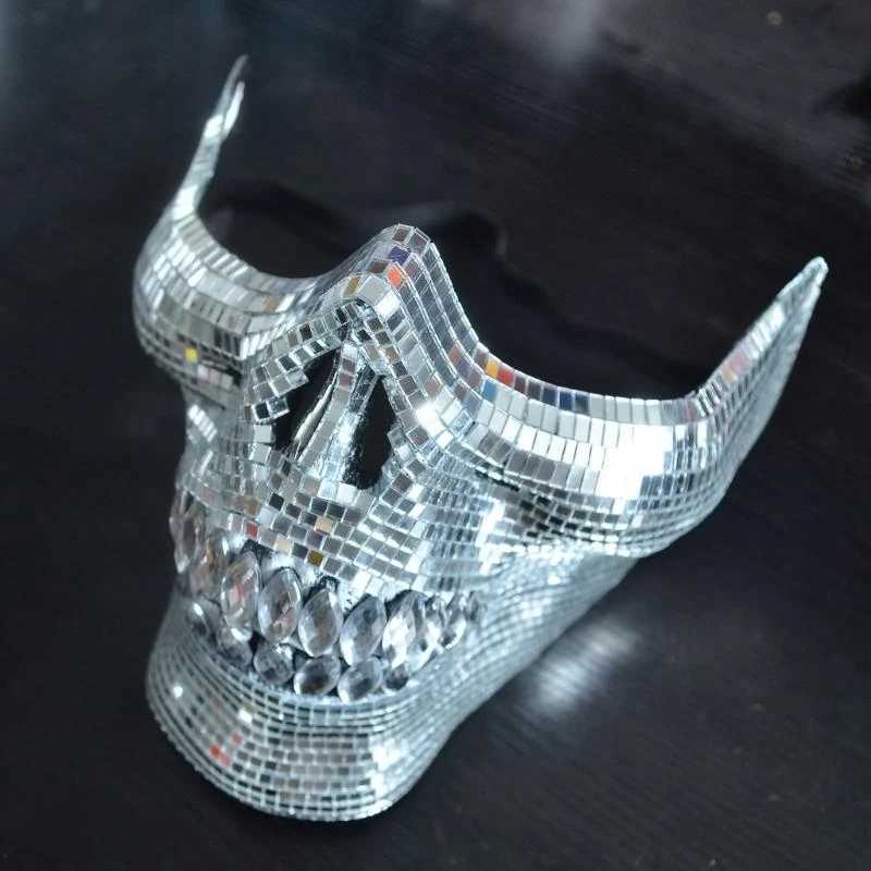 Crystal Skull Half Face Mask Dress Accessory Suitable for Halloween and Costume Parties with Reflective Disco DesignsW251029
