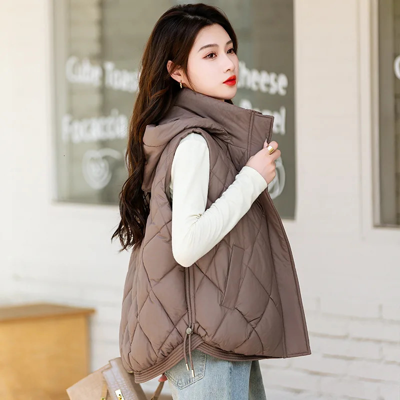Down Cotton Vest Women Parka Short Autumn Winter Jacket Coat Korean Hooded Sleeveless Jacket Warm Female Waistcoat Tops 251024