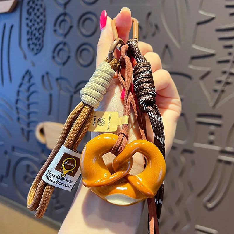 Fashion Multi Element Love Bag Pendant Nylon Rope Cute Creative Alkali Bread Ornament Key Holder Pendant Keychain Decor Gift 251030