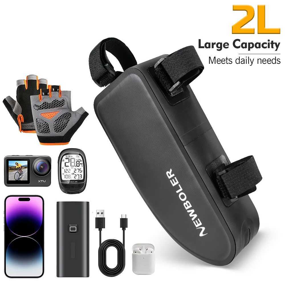 NEWBOLER Bicycle Bag Waterproof Cycling Top Front Tube Frame Bag Large Capacity MTB Road Bicycle Pannier Black Bike Accessories H251029