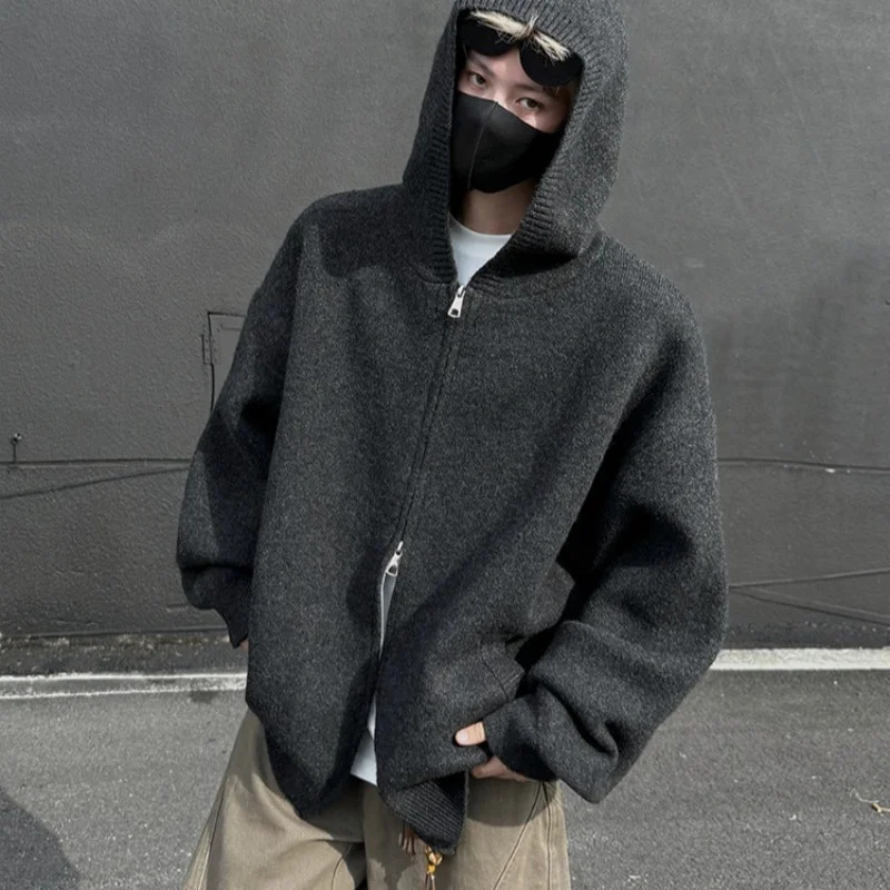 Pullover zippered hooded sweater mens versatile knitwear jacket autumn and winter cardigan for men 251017