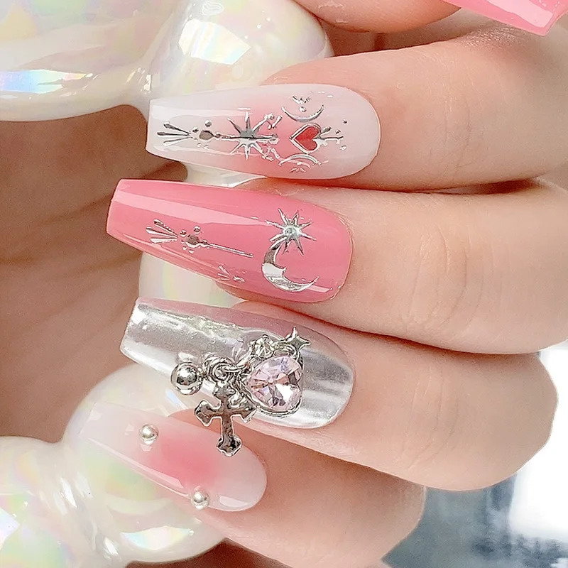 TSZS 10PCSLot 3D Nail Art Parts Metal Small Planet Love Heart Shape Nail Figures Charm Decorations Accessories Home DIY 251027