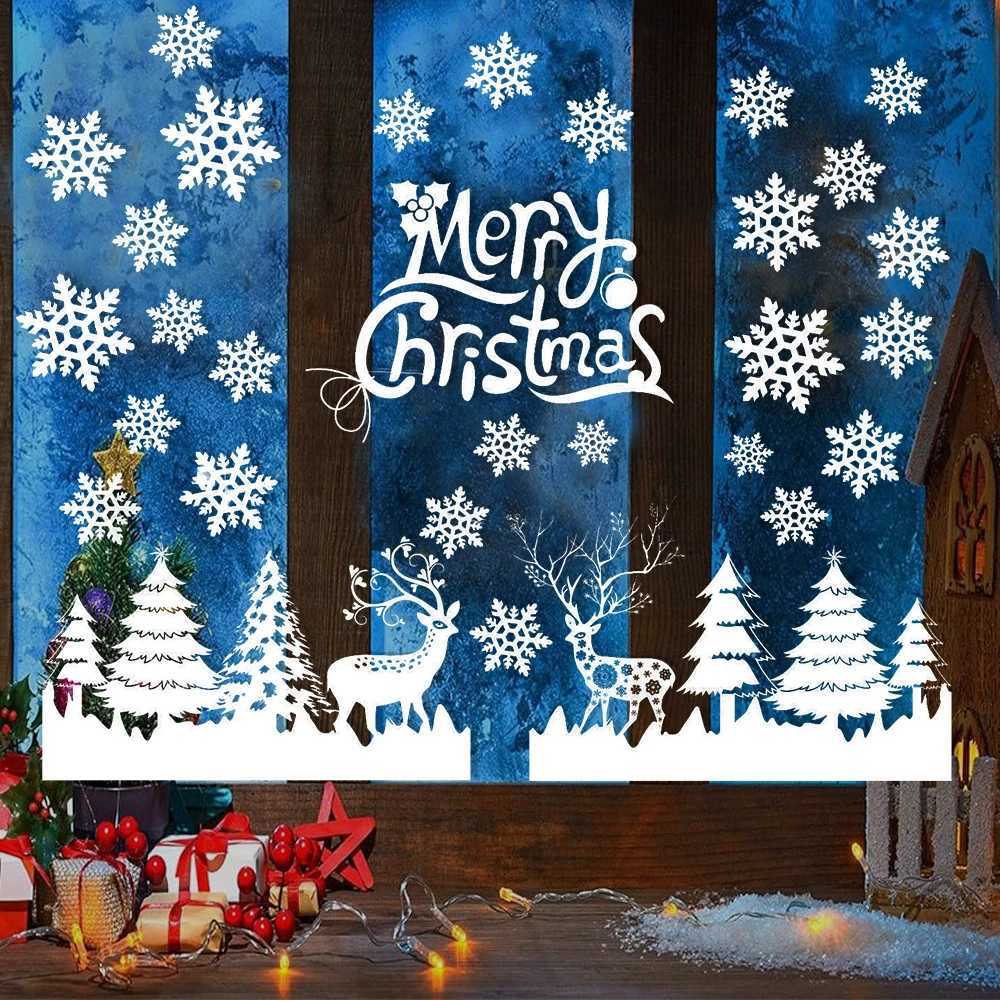 1Set Merry Christmas Electrostatic Glass Decal Elk Snowman Xmas Tree Window Stickers Christmas Festival Theme White Sticker C251030