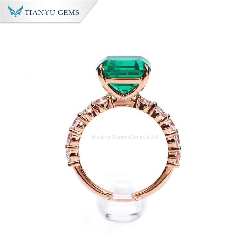Tianyu Gems Asscher Cut 10x10mm Lab Emerald Lab Diamond Rings Rose Gold 10k 14k 18k Women Wedding Engagement Anniversary Ring