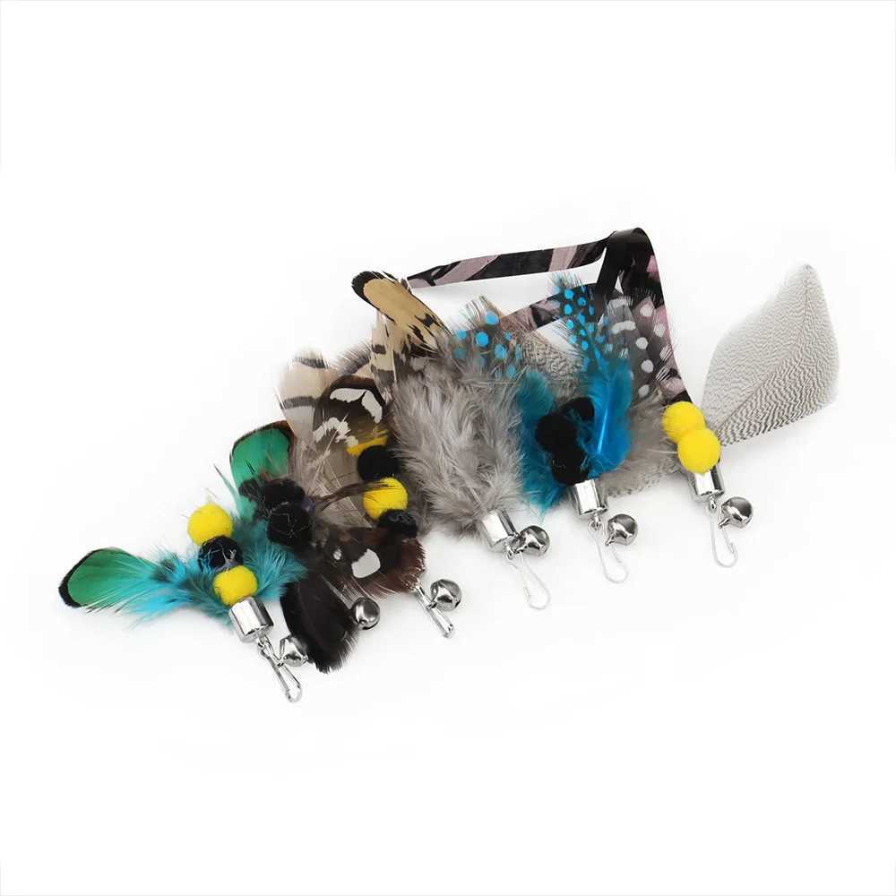 6pcs Mix Simulated Insect Accessories Cat Teaser Stick Feather Replacement Head Interactive Kitten Pet Toy S251029{category}
