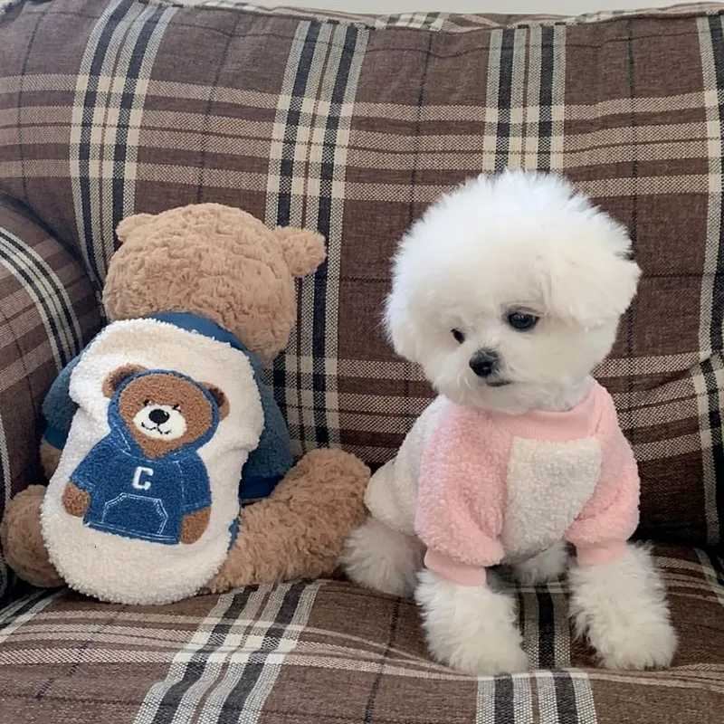 Embroidered Bear Dog Sweatshirt Autumn Pet Pullover Teddy Plush Warm Clothing Poodle Thickened TwoPocket Clothes C251030