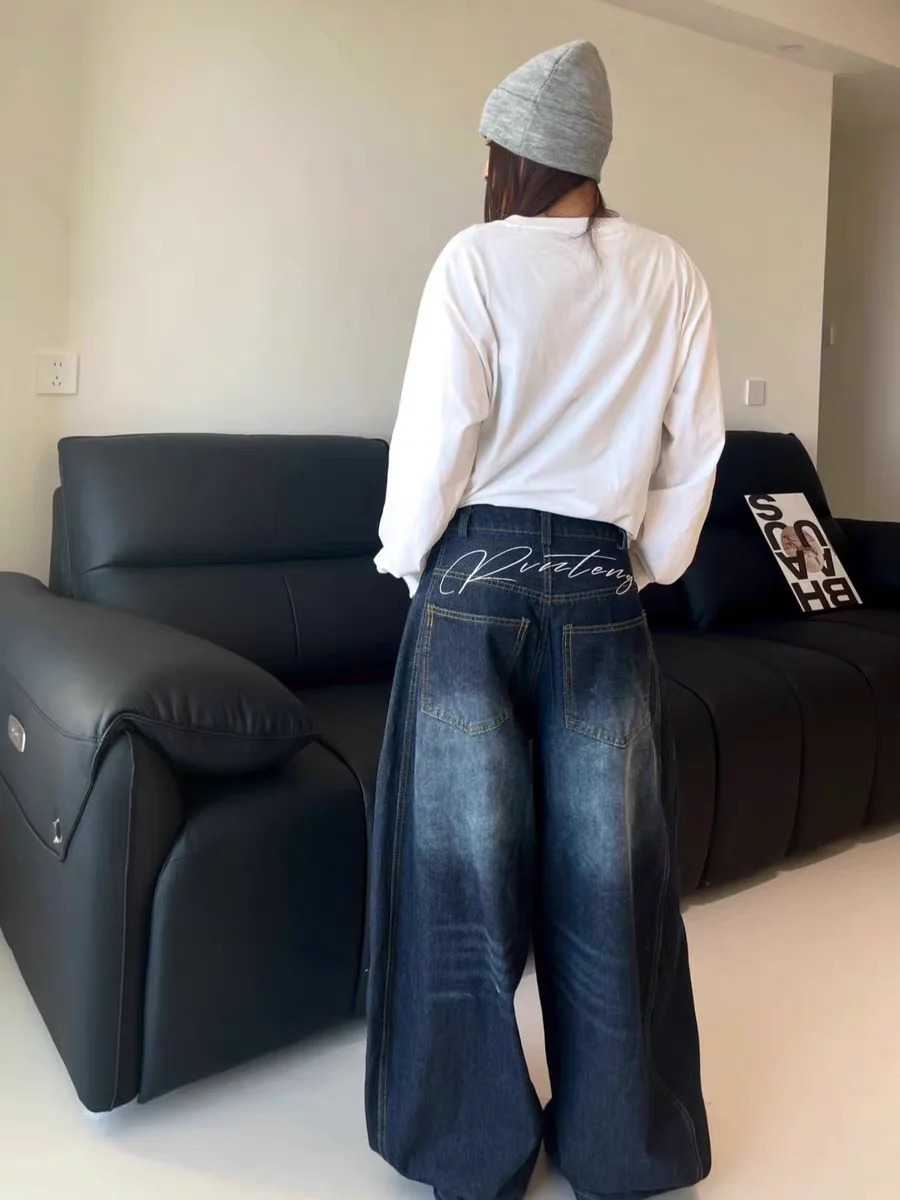 Casual Womens Y2K Loose Baggy Jeans Blue Washed High Street Vintage Cargo Pants Wide Leg Oversized Trousers y2k pants 251029