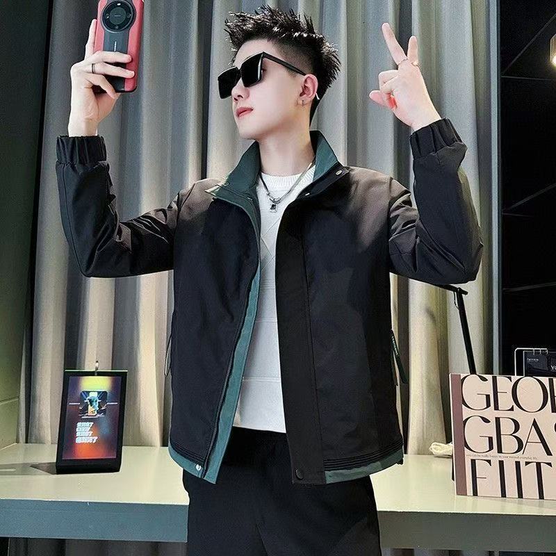Men's Jacket Spring Autumn Trendy Brand Stylish Color Block Jacket Youth Designer Coat Korean Version Slim Fit Casual Top