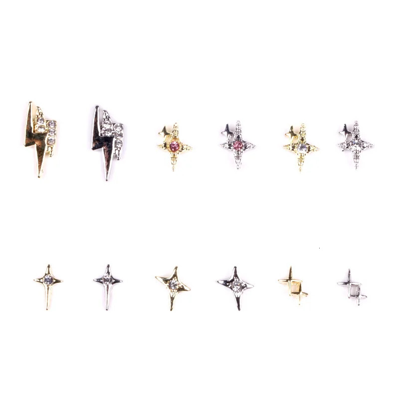 TSZS 10PcsLot Nail Charms Star Lightning Shape Style Gold Colorful Rhinestone Metal Decorations Nail Accessories DIY 251027