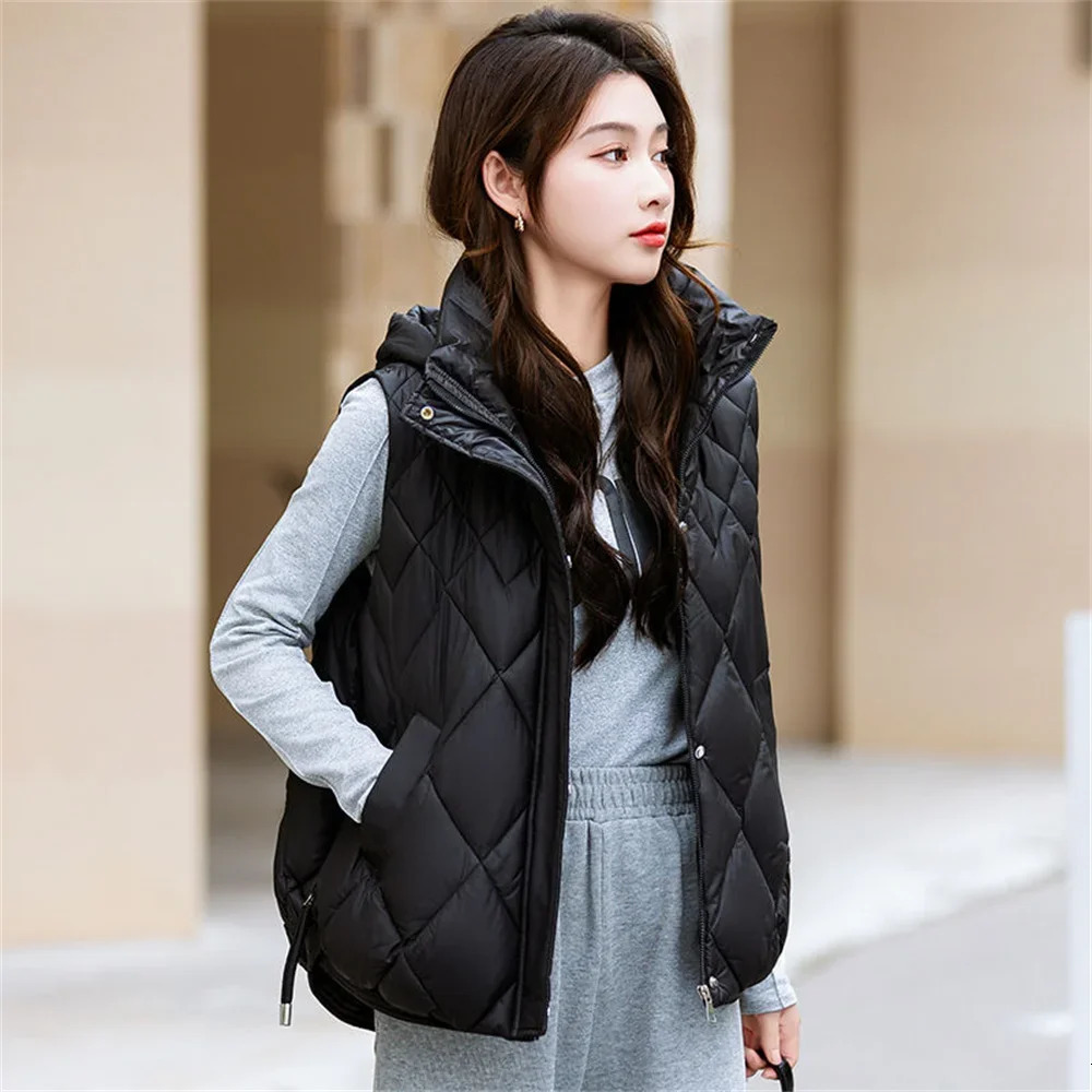 2025 Down Cotton Vest Women Parka Short Autumn Winter Jacket Coat Korean Hooded Sleeveless Jacket Warm Female Waistcoat Tops 251029