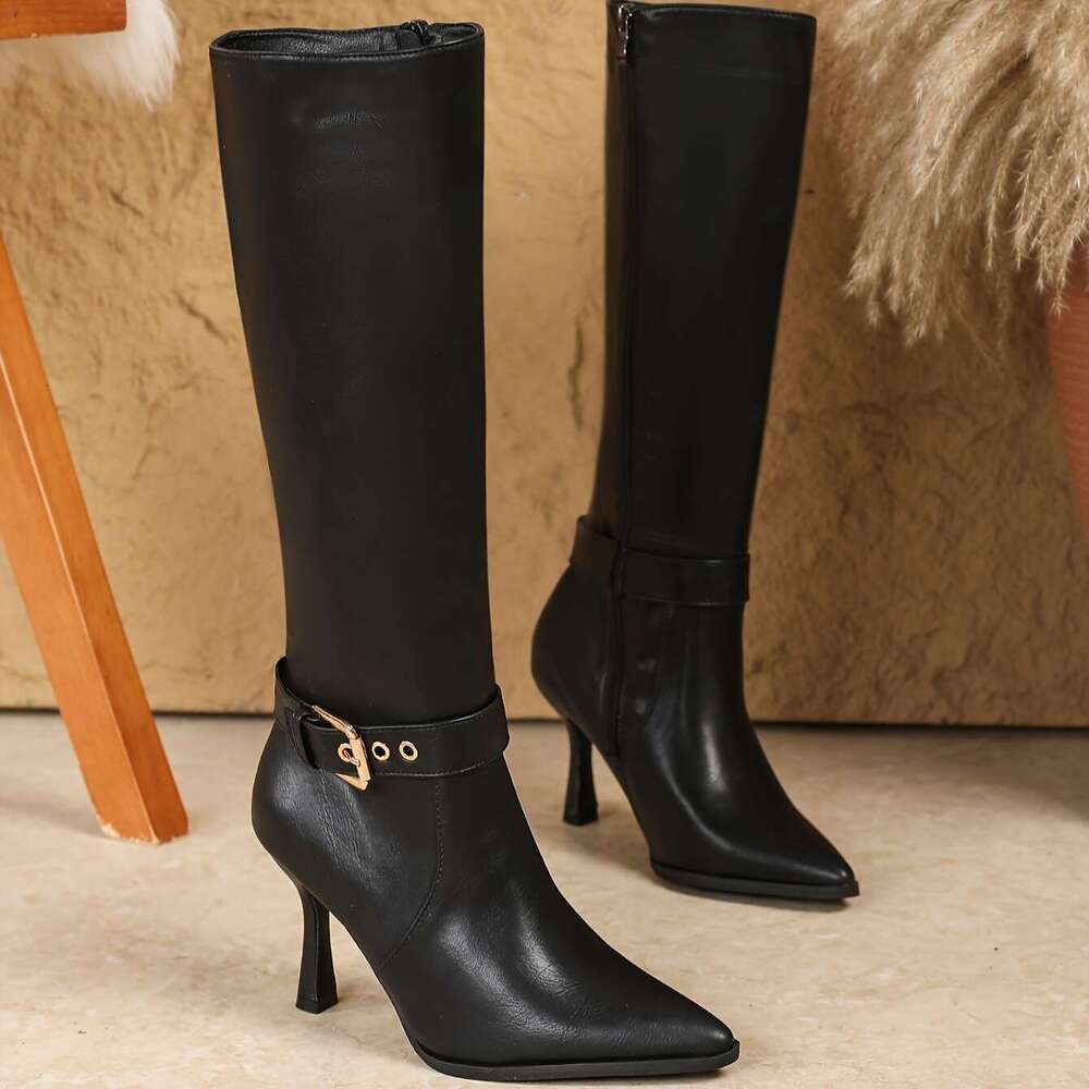 Women's Fashionable High Heel Boots With Zipper Closure, PU Cover Upper, And Rubber Outsole