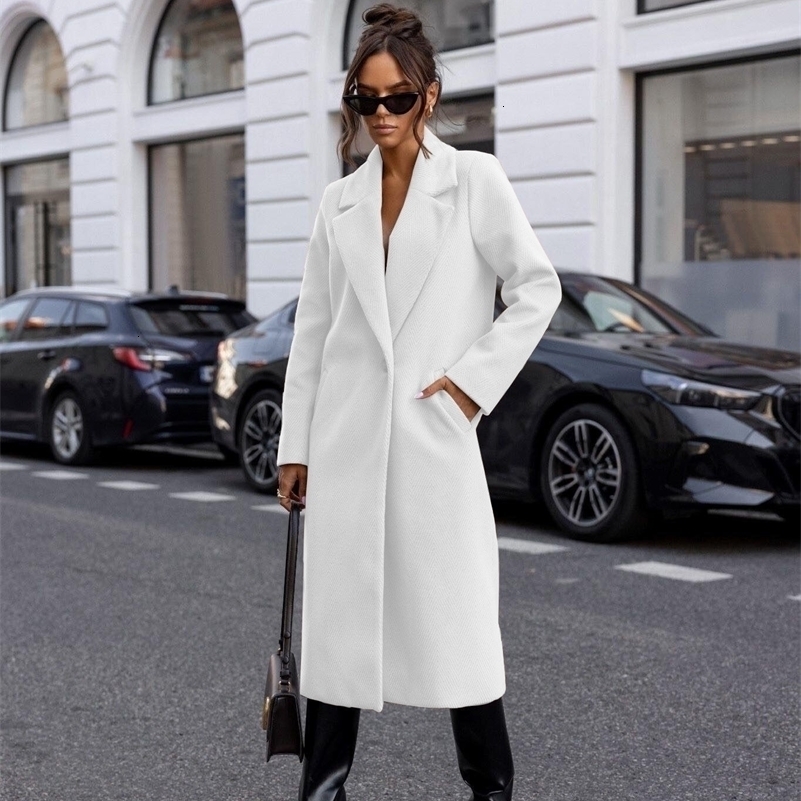 Womens Trench Coat Winter Notched Lapel One Button MidLong Pea Coat Casual WorkOffice Overcoats Jacket with Pockets 251029