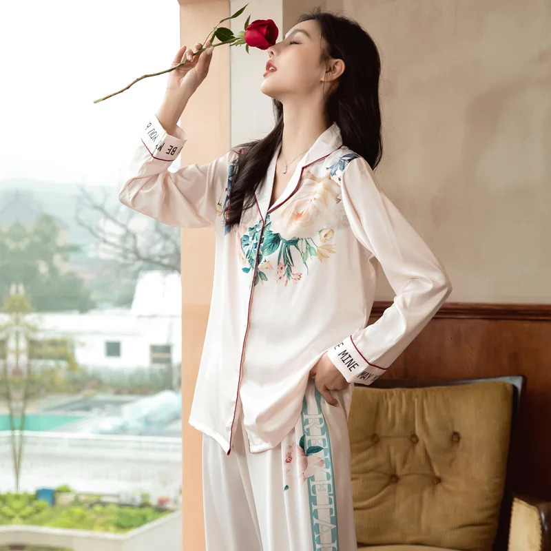 Lightweight LongSleeve Silk Pajamas Set for Young s FrenchStyle Casual Homewear Nightwear Womens Comfortable Sleepwear 251029