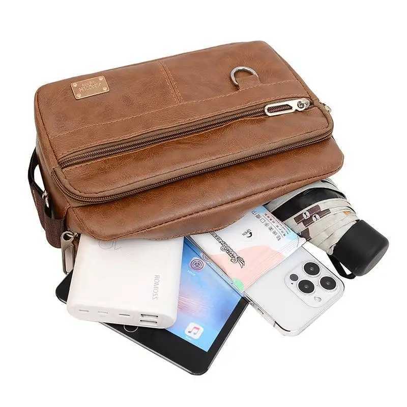 Leather Mens Sling Bag Messenger Shoder Crossbody Bags Large Capacity Handbags Mtifunctial Work Bag Y251011