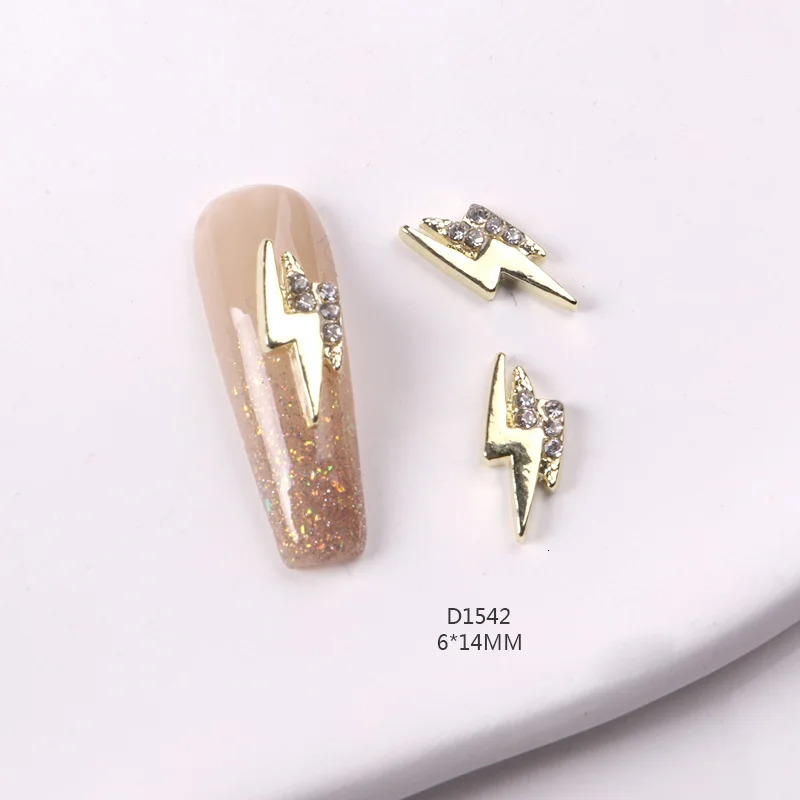 TSZS 10PcsLot Nail Charms Star Lightning Shape Style Gold Colorful Rhinestone Metal Decorations Nail Accessories DIY 251027