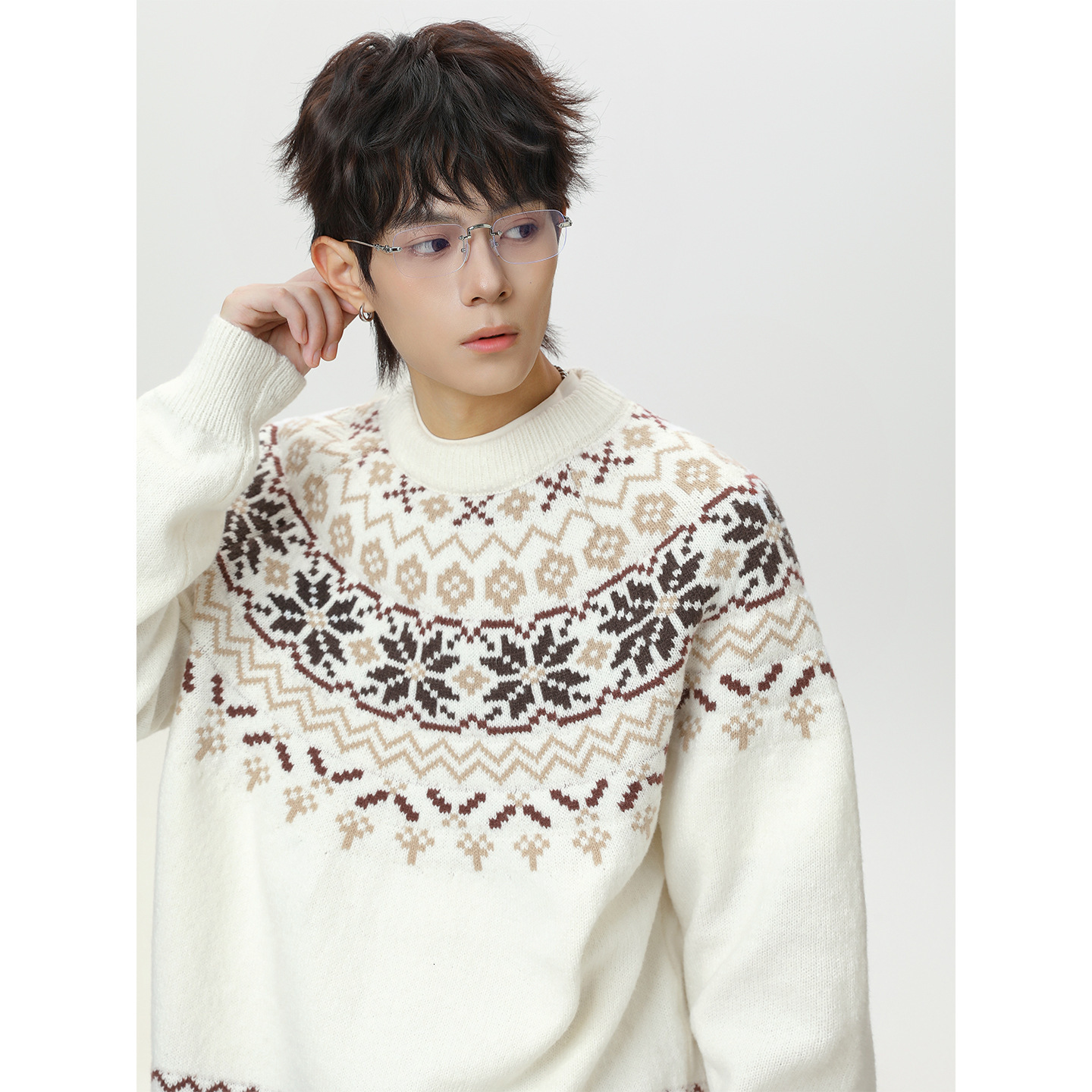 Fair Isle Ethnic Style Crew Neck Sweater Designer Sweater For Men New American Texture Versatile Pullover Knitwear For Autumn And Winter