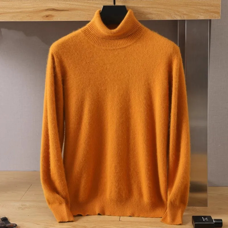 Mens 100 pure Mink velvet Cashmere Sweater High Lapels Pullovers Knitted Winter Tops Long Sleeve HighEnd Jumpers 251029
