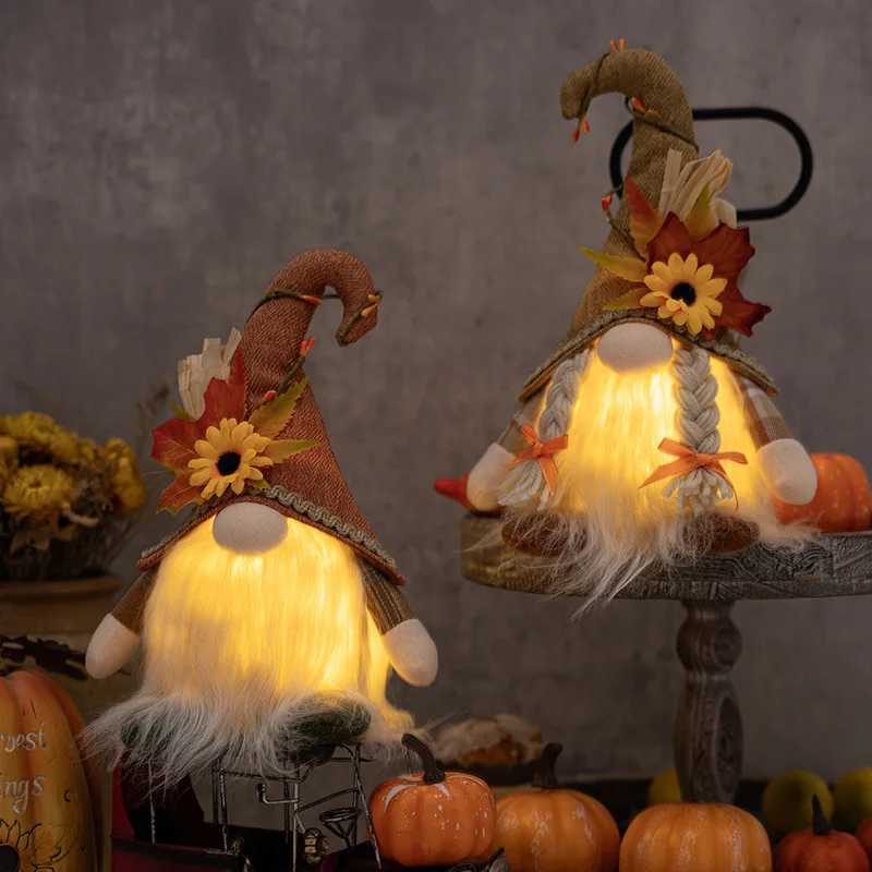 Glowing Faceless Gnomes Doll Handmade Maple Leaf Sunflower Dwarf Doll Pendant Home Autumn Thanksgiving Day Christmas Decoration C251030