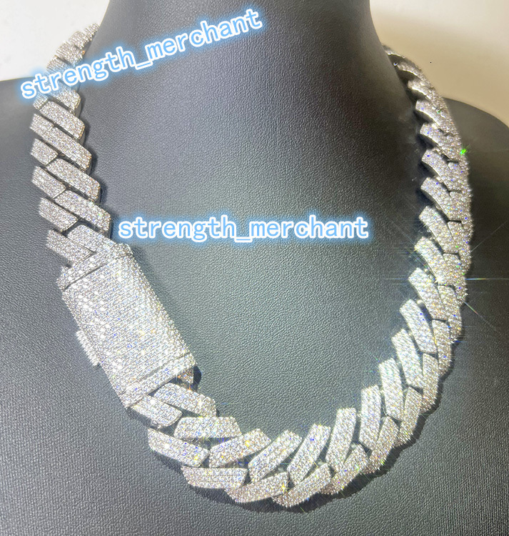Hip Hop Iced Out 15mm 20mm Wide Necklace 3Rows Moissanite Diamond 925 Silver Gold Plated Cuban Link Chain with GRA Certificate