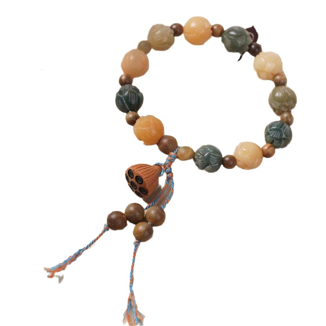 Rich Flower Lingyin Same Multi-Treasure Bodhi Colorful Lotus Carving Bracelet Forest Style ddmynov