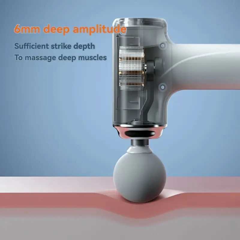 A Portable Electric Fascia Massage Gun 4 Replaceable Massage Heads 6Speed Mode Adjustment Deep Tissue Impact Muscles Reliev J251030